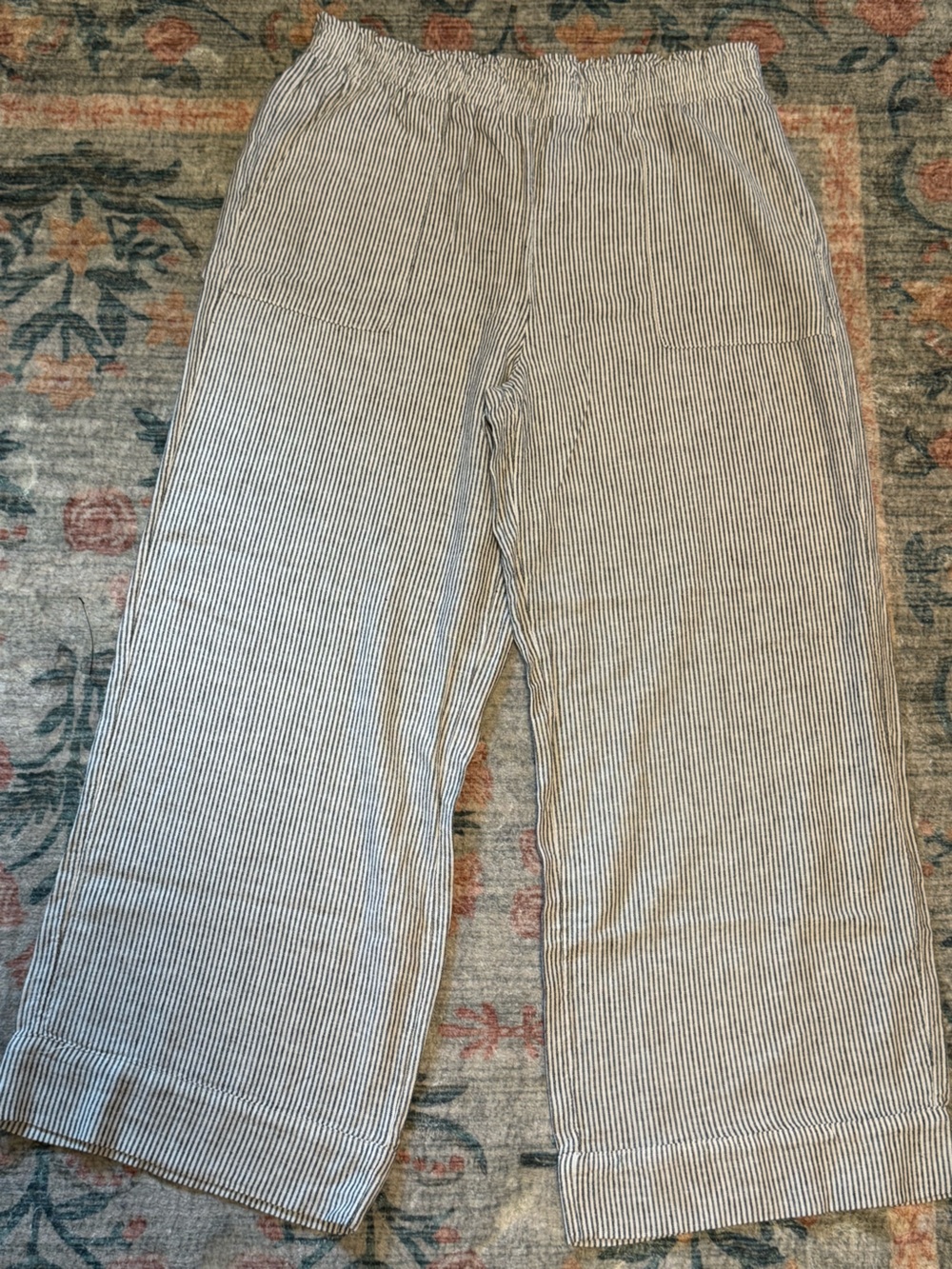 Time and Tru Ivory/Black Linen Blend Striped Pants Size Large (12/14)